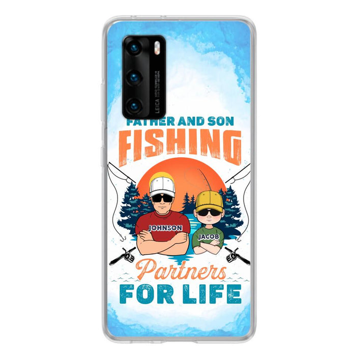 Personalized Father And Son Fishing Phone Case For Xiaomi/Oppo/Huawei - Dad With Up to 3 Children - Gift Idea For Father/Son/Daughter/Father's Day/Fishing Lover - Father And Son Fishing Partners For Life