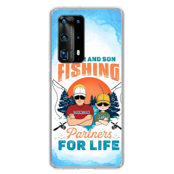 Personalized Father And Son Fishing Phone Case For Xiaomi/Oppo/Huawei - Dad With Up to 3 Children - Gift Idea For Father/Son/Daughter/Father's Day/Fishing Lover - Father And Son Fishing Partners For Life