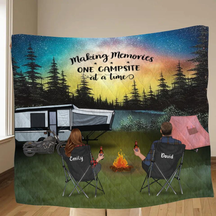Personalized Night Camping Fleece Throw Blanket/Quilt - Gift for Camping Lovers - Family with kids and pets - Making memories one campsite at a time