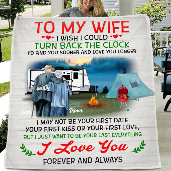 Personalized Old Couple Fleece Blanket/Quilt/Pillow Cover - Best Gift Idea For Grandparents/Couple - To My Wife I Wish I Could  Turn Back The Clock
