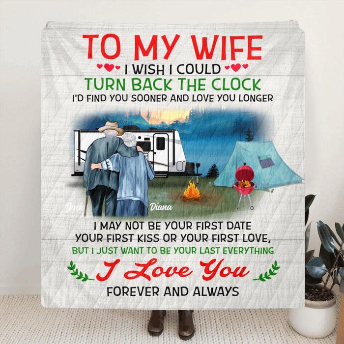 Personalized Old Couple Fleece Blanket/Quilt/Pillow Cover - Best Gift Idea For Grandparents/Couple - To My Wife I Wish I Could  Turn Back The Clock