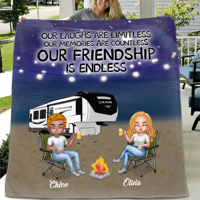 Personalized Camping Friends Quilt/Fleece Blanket - Up to 4 People - Gift Idea For Friends/Camping Lover - If Lost Or Drunk Return To My Camping Friends