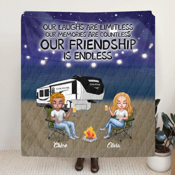 Personalized Camping Friends Quilt/Fleece Blanket - Up to 4 People - Gift Idea For Friends/Camping Lover - If Lost Or Drunk Return To My Camping Friends