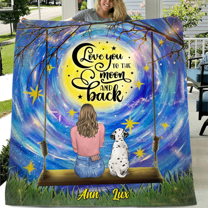 Personalized Dog Mom Quilt/Fleece Blanket - Up to 4 Dogs - Best Gift Idea For Dog Lover - I Love You To The Moon And Back