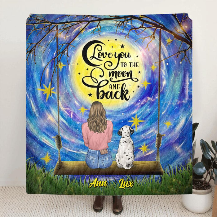 Personalized Dog Mom Quilt/Fleece Blanket - Up to 4 Dogs - Best Gift Idea For Dog Lover - I Love You To The Moon And Back