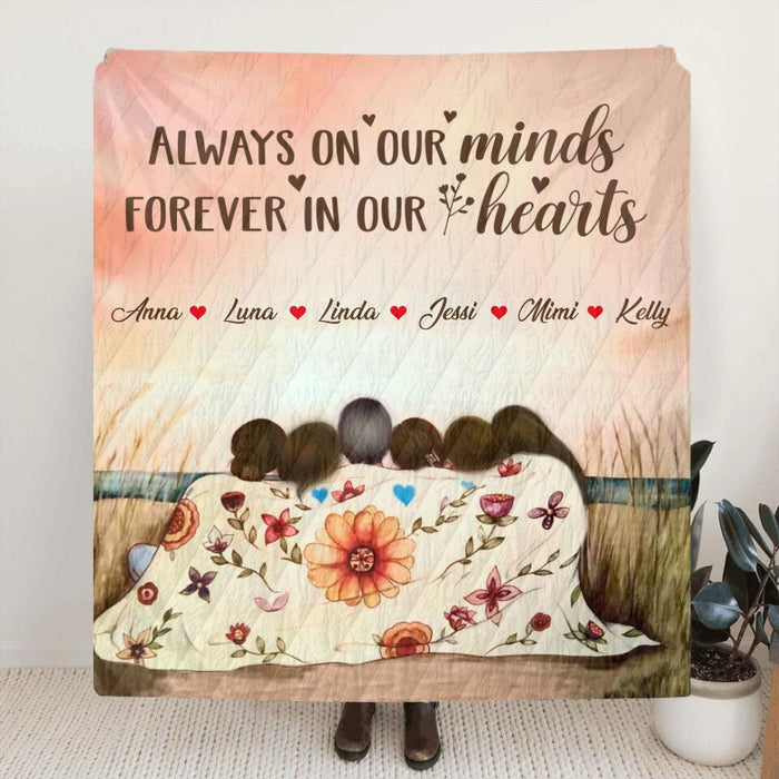 Personalized Mom & Daughter Quilt/Fleece Throw Blanket/Pillow Cover - Gift Idea For Mother's Day - Up to 5 Children -  Always On Our Minds Forever In Our Hearts