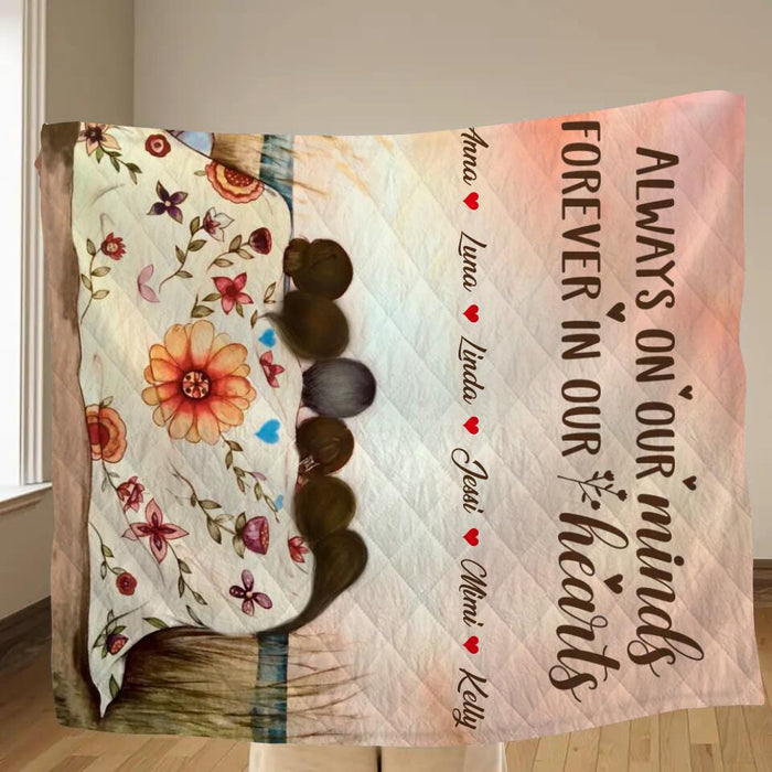 Personalized Mom & Daughter Quilt/Fleece Throw Blanket/Pillow Cover - Gift Idea For Mother's Day - Up to 5 Children -  Always On Our Minds Forever In Our Hearts