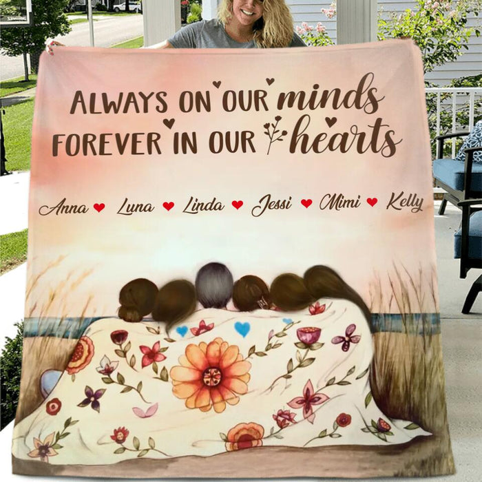 Personalized Mom & Daughter Quilt/Fleece Throw Blanket/Pillow Cover - Gift Idea For Mother's Day - Up to 5 Children -  Always On Our Minds Forever In Our Hearts