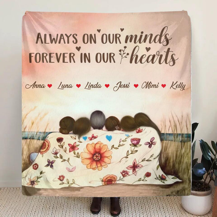 Personalized Mom & Daughter Quilt/Fleece Throw Blanket/Pillow Cover - Gift Idea For Mother's Day - Up to 5 Children -  Always On Our Minds Forever In Our Hearts