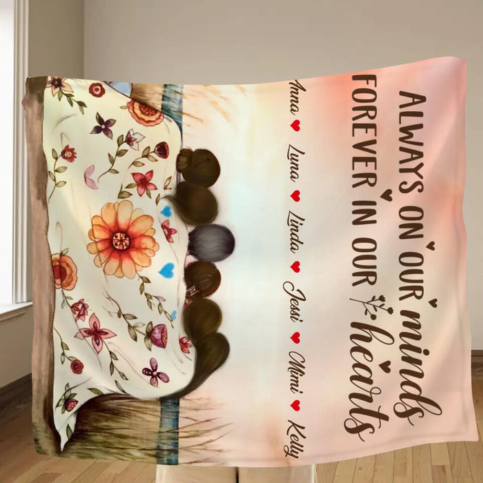 Personalized Mom & Daughter Quilt/Fleece Throw Blanket/Pillow Cover - Gift Idea For Mother's Day - Up to 5 Children -  Always On Our Minds Forever In Our Hearts