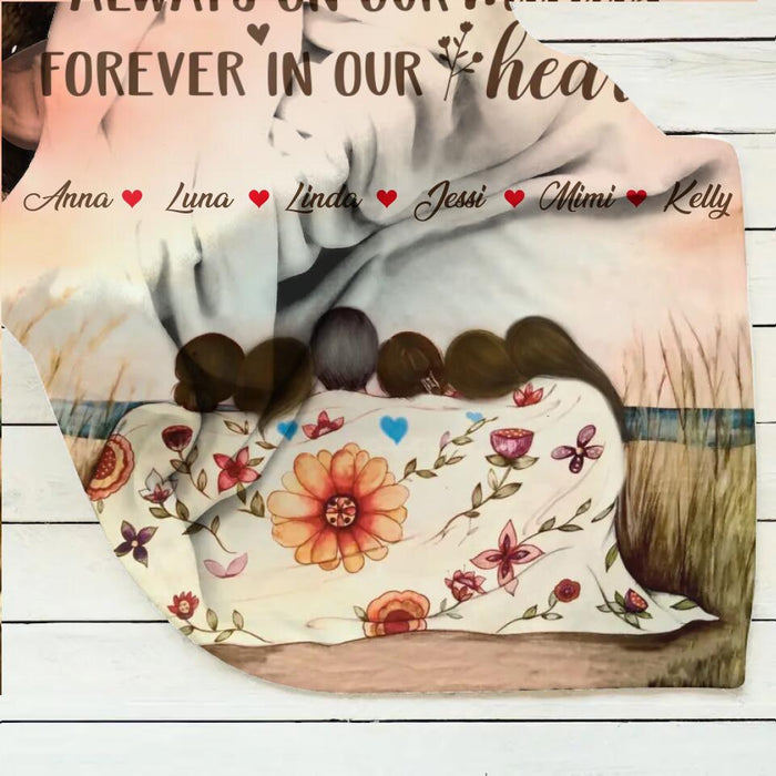 Personalized Mom & Daughter Quilt/Fleece Throw Blanket/Pillow Cover - Gift Idea For Mother's Day - Up to 5 Children -  Always On Our Minds Forever In Our Hearts