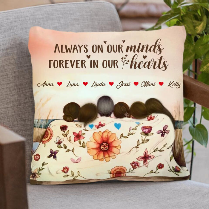 Personalized Mom & Daughter Quilt/Fleece Throw Blanket/Pillow Cover - Gift Idea For Mother's Day - Up to 5 Children -  Always On Our Minds Forever In Our Hearts