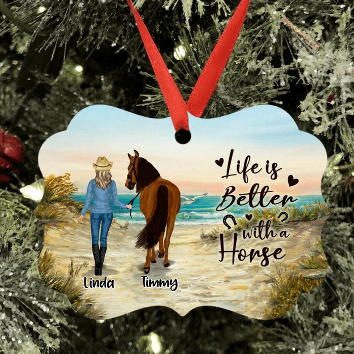 Personalized Horse Girl Ornament - Up to 4 Horses - Best Gift For Horse Lover - Life Is Better With Horses