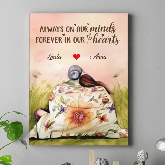 Personalized Mom & Daughter Vertical Canvas - Gift Idea For Mother's Day - Up to 5 Children - Always On Our Minds Forever In Our Hearts