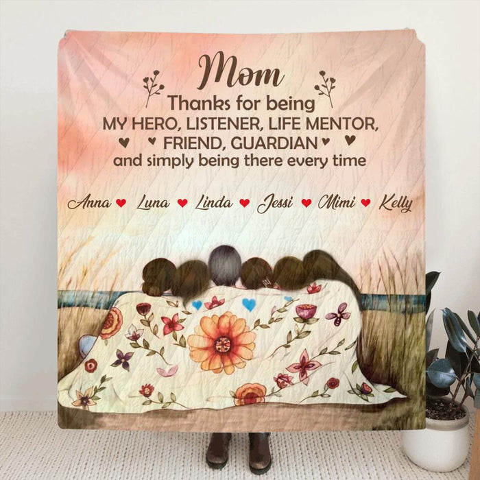 Personalized Mom & Daughter Fleece Throw Blanket/Quilt/Pillow Cover - Gift Idea For Mother's Day - Up to 5 Children - Mom Thanks For Being My Hero