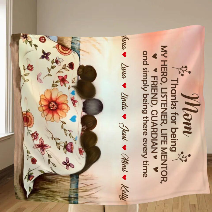 Personalized Mom & Daughter Fleece Throw Blanket/Quilt/Pillow Cover - Gift Idea For Mother's Day - Up to 5 Children - Mom Thanks For Being My Hero