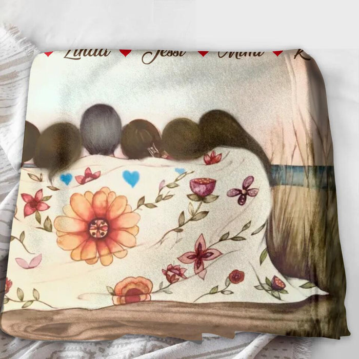 Personalized Mom & Daughter Fleece Throw Blanket/Quilt/Pillow Cover - Gift Idea For Mother's Day - Up to 5 Children - Mom Thanks For Being My Hero