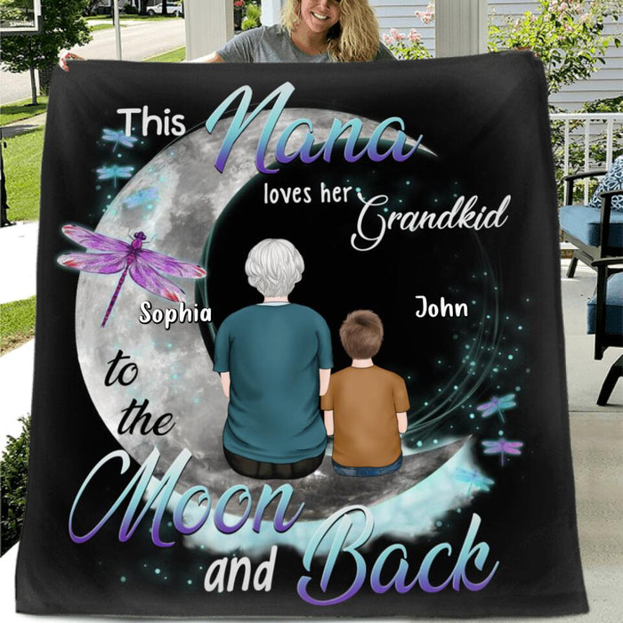 Personalized Grandma Quilt/Fleece Blanket - Up to 4 Kids - Mother's Day Gift For Grandma - This Nana Loves Her Grandkid To The Moon And Back