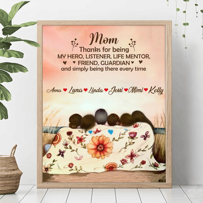 Personalized Mom & Daughter Unframed Vertical Poster - Gift Idea For Mother's Day - Up to 5 Children - Mom Thanks For Being My Hero, Listener