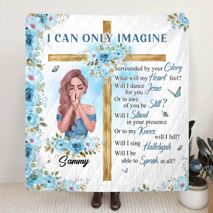 Personalized Praying Girl Fleece Throw Blanket/Quilt - Mother's Day Gift Idea - I Can Only Imagine