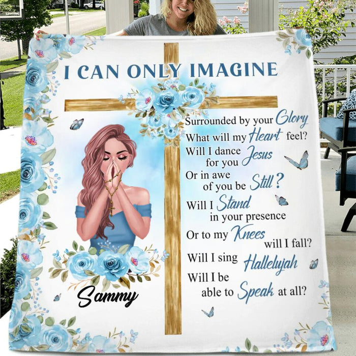 Personalized Praying Girl Fleece Throw Blanket/Quilt - Mother's Day Gift Idea - I Can Only Imagine