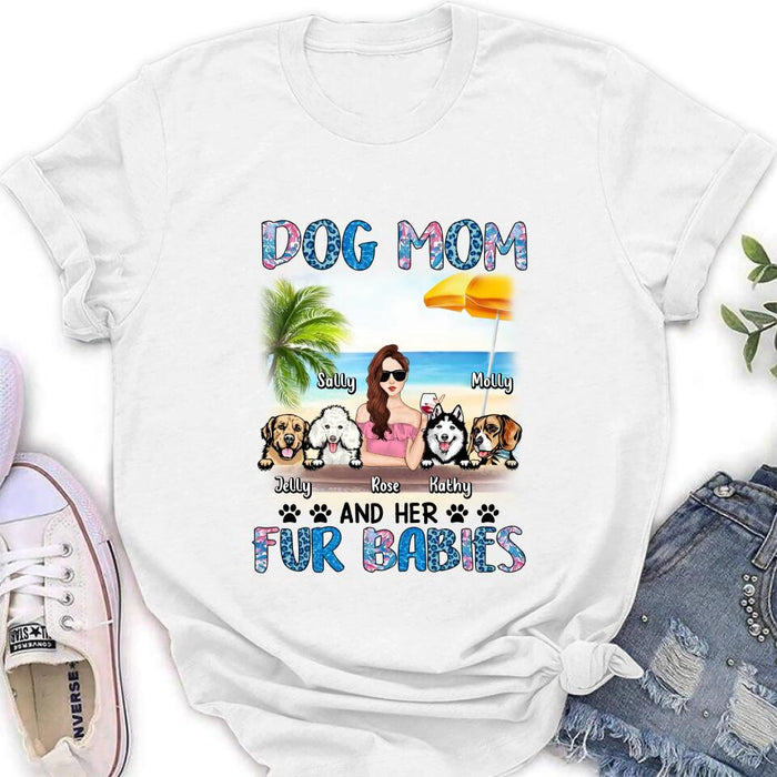 Personalized Dog Mom Summer Patterned Shirt/ Hoodie/Sweatshirt/Long sleeve - Up to 4 Dogs - Gift Idea For Dog Mom/Dog Lovers - Dog Mom And Her Fur Babies