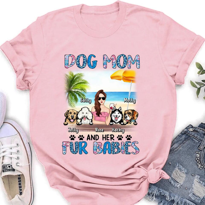 Personalized Dog Mom Summer Patterned Shirt/ Hoodie/Sweatshirt/Long sleeve - Up to 4 Dogs - Gift Idea For Dog Mom/Dog Lovers - Dog Mom And Her Fur Babies