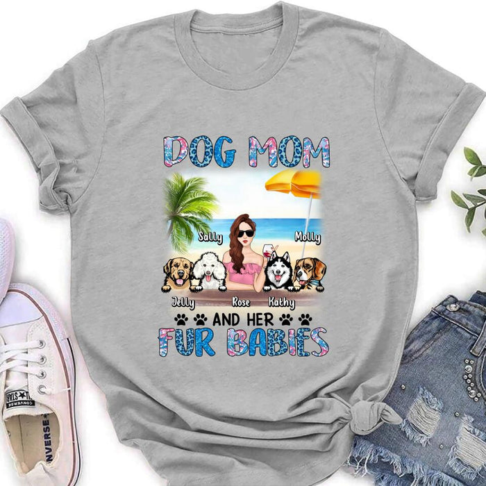 Personalized Dog Mom Summer Patterned Shirt/ Hoodie/Sweatshirt/Long sleeve - Up to 4 Dogs - Gift Idea For Dog Mom/Dog Lovers - Dog Mom And Her Fur Babies