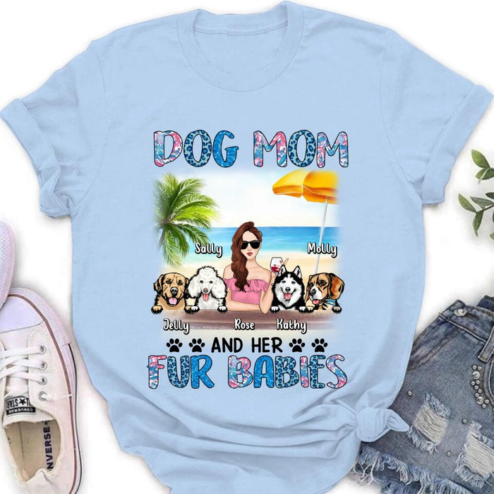 Personalized Dog Mom Summer Patterned Shirt/ Hoodie/Sweatshirt/Long sleeve - Up to 4 Dogs - Gift Idea For Dog Mom/Dog Lovers - Dog Mom And Her Fur Babies
