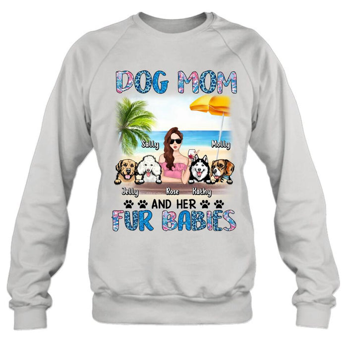 Personalized Dog Mom Summer Patterned Shirt/ Hoodie/Sweatshirt/Long sleeve - Up to 4 Dogs - Gift Idea For Dog Mom/Dog Lovers - Dog Mom And Her Fur Babies