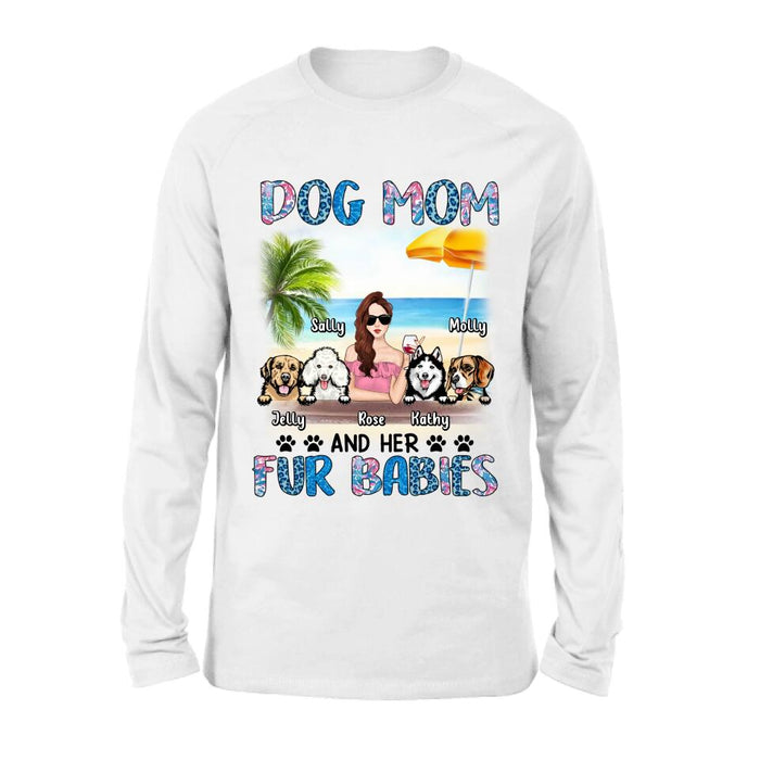 Personalized Dog Mom Summer Patterned Shirt/ Hoodie/Sweatshirt/Long sleeve - Up to 4 Dogs - Gift Idea For Dog Mom/Dog Lovers - Dog Mom And Her Fur Babies