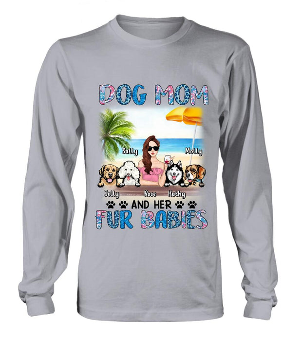 Personalized Dog Mom Summer Patterned Shirt/ Hoodie/Sweatshirt/Long sleeve - Up to 4 Dogs - Gift Idea For Dog Mom/Dog Lovers - Dog Mom And Her Fur Babies