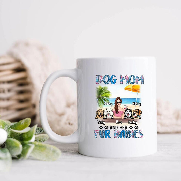 Personalized Dog Mom Summer Patterned Coffee Mug - Up to 4 Dogs - Gift Idea For Dog Mom/Dog Lovers - Dog Mom And Her Fur Babies