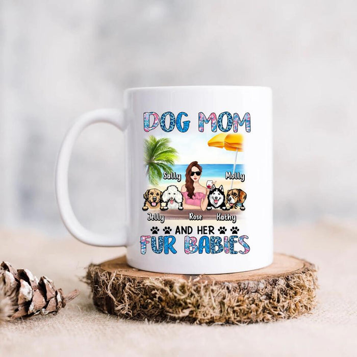 Personalized Dog Mom Summer Patterned Coffee Mug - Up to 4 Dogs - Gift Idea For Dog Mom/Dog Lovers - Dog Mom And Her Fur Babies