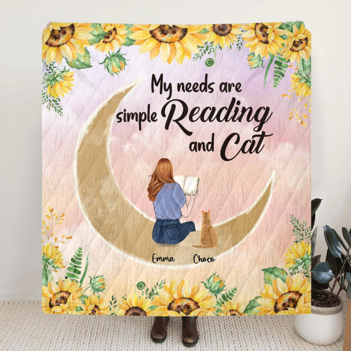 Personalized Reading Dog/Cat Quilt/Fleece Blanket - Best Gift Idea For Dogs/Cats Lovers - My Needs Are Simple Reading And Cat