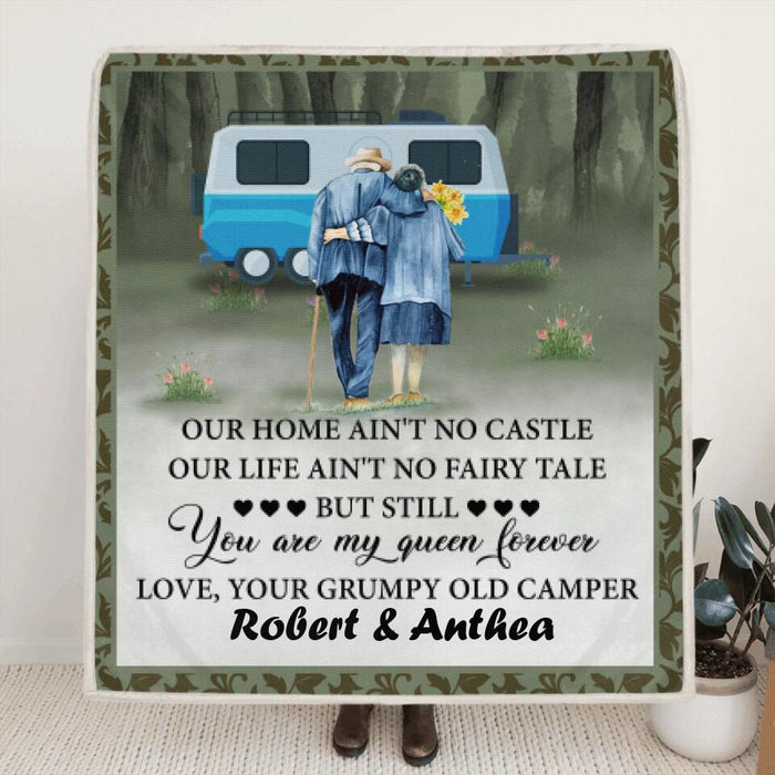 Personalized Camping Old Couple Quilt/Fleece Blanket - Best Gift Idea For Grandparents - You Are My Queen Forever