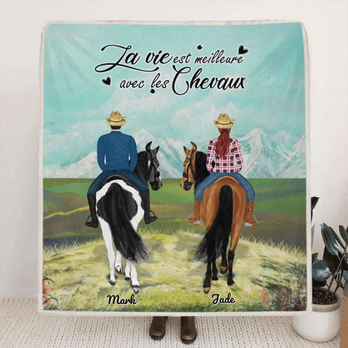 Personalized Riding Horse Blanket - Best Gift For Couple, Horse Lovers - La vie est meilleure avec les chevaux