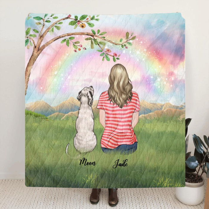 Personalized Dog Mom/Dog Dad Quilt/Fleece Blanket - Man/Woman/Couple With Up to 4 Dogs - Best Gift Idea For Dog Lovers