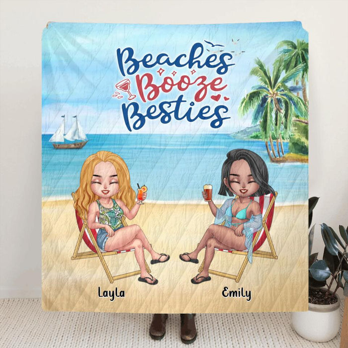 Personalized Besties Fleece Throw Blanket/Quilt - Up to 4 People - Gift Idea For Besties/Friends - Beaches Booze Besties