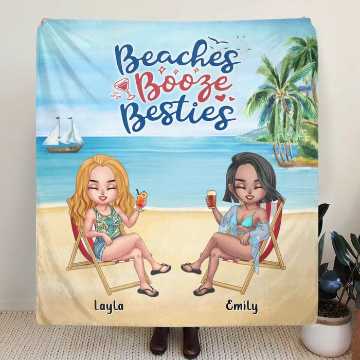 Personalized Besties Fleece Throw Blanket/Quilt - Up to 4 People - Gift Idea For Besties/Friends - Beaches Booze Besties