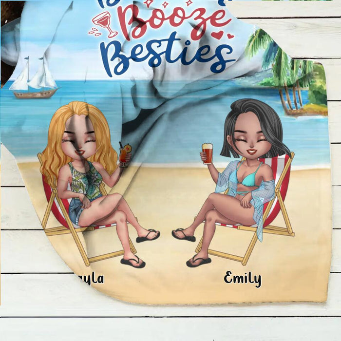 Personalized Besties Fleece Throw Blanket/Quilt - Up to 4 People - Gift Idea For Besties/Friends - Beaches Booze Besties