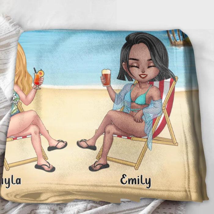 Personalized Besties Fleece Throw Blanket/Quilt - Up to 4 People - Gift Idea For Besties/Friends - Beaches Booze Besties