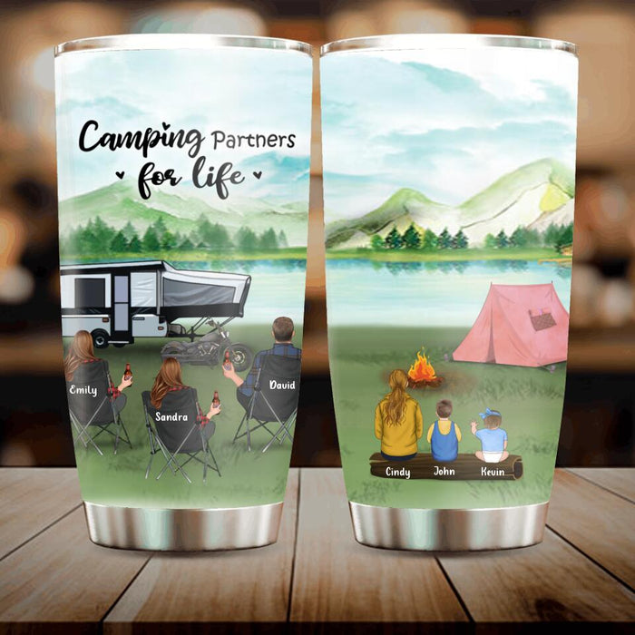 Personalized Camping Tumbler - 3 Adults and 3 Kids - Camping Partners For Life