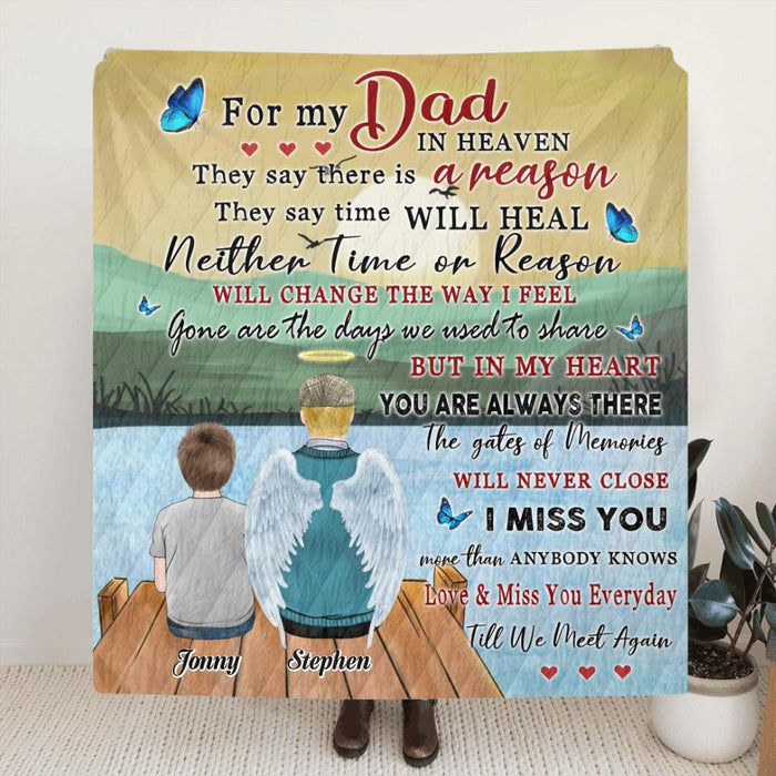 Personalized For My Dad In Heaven Quilt/Fleece Blanket - Memorial Gift Idea For Father's Day - Love & Miss You Everyday Till We Meet Again