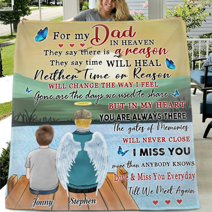 Personalized For My Dad In Heaven Quilt/Fleece Blanket - Memorial Gift Idea For Father's Day - Love & Miss You Everyday Till We Meet Again