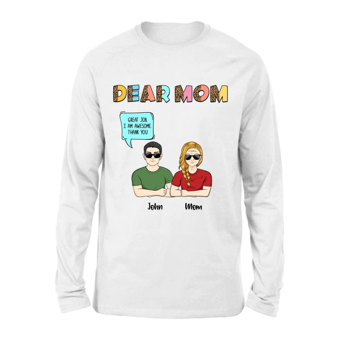 Personalized Dear Mom T-Shirt/Long Sleeve/Sweatshirt/Hoodie - Up to 5 People - Gift Idea For Mother's Day