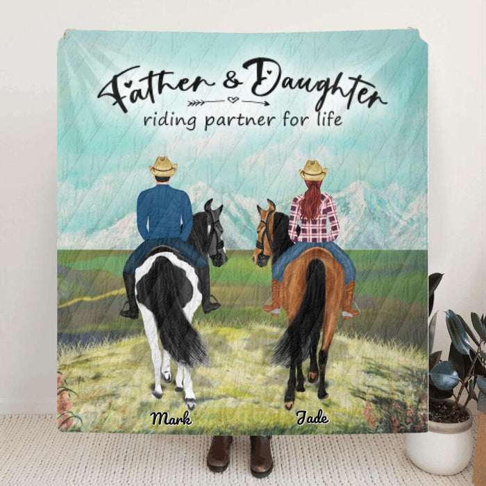 Personalized Riding Horse Quilt Blanket - Father and Son, Father and Daughter - Best Gift For Father's Day
