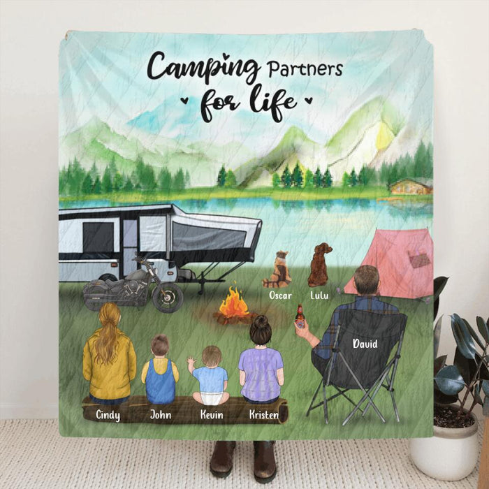Personalized Camping Blanket - Single Parent With Childs and Pets - Gift For Camping Lovers - Camping Partners For Life - Full Option