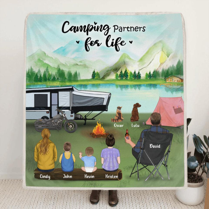 Personalized Camping Blanket - Single Parent With Childs and Pets - Gift For Camping Lovers - Camping Partners For Life - Full Option