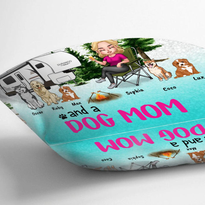 Personalized Dog Camping Queen Pillow Cover & Fleece/Quilt Blanket - Up to 5 Dogs - Gift Idea For Dog Lovers/Mother's Day - Kinda Busy Being A Camping Queen And A Dog Mom